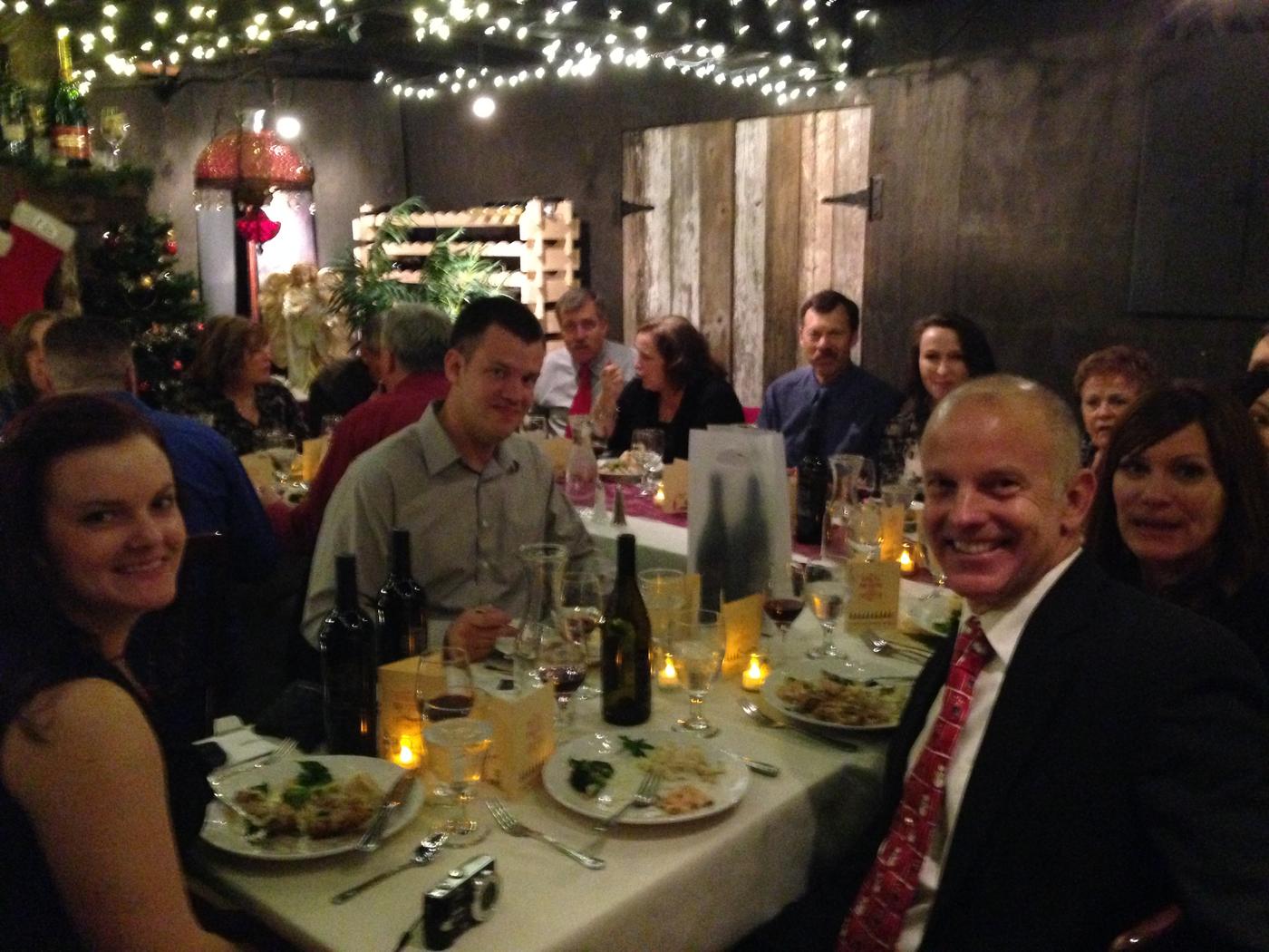 A full table mid-dinner in the cellar