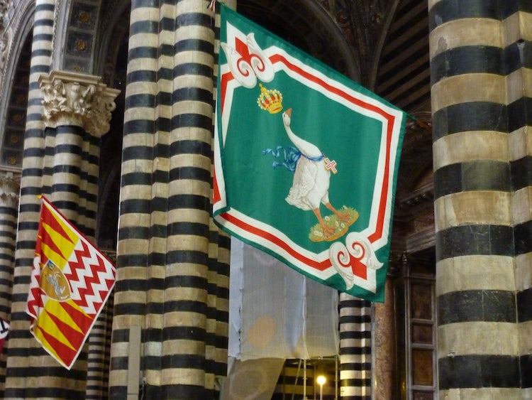 Flag with goose representing one of the contrada of Siena