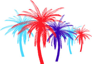 Five colorful palm trees