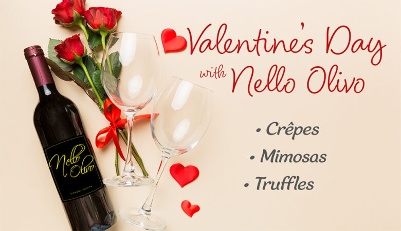Wine bottle, roses, hearts, Valentine's Day with Nello Olivo.